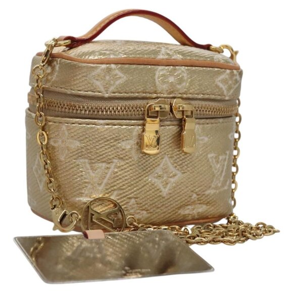 LOUIS VUITTON Monogram Laminated Jacquard Microvanity Gold M22920 LV Auth EC760S - Picture 2 of 16